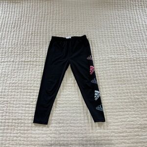 Adidas Kids Black Leggings with Multicolor Logo